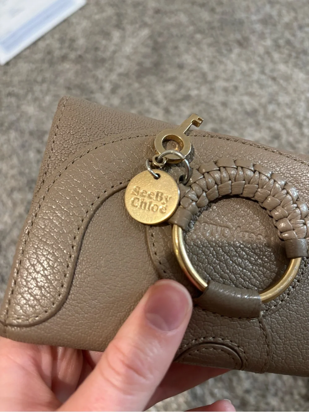 See By Chloe Taupe Leather Ring-Accent Card Holder